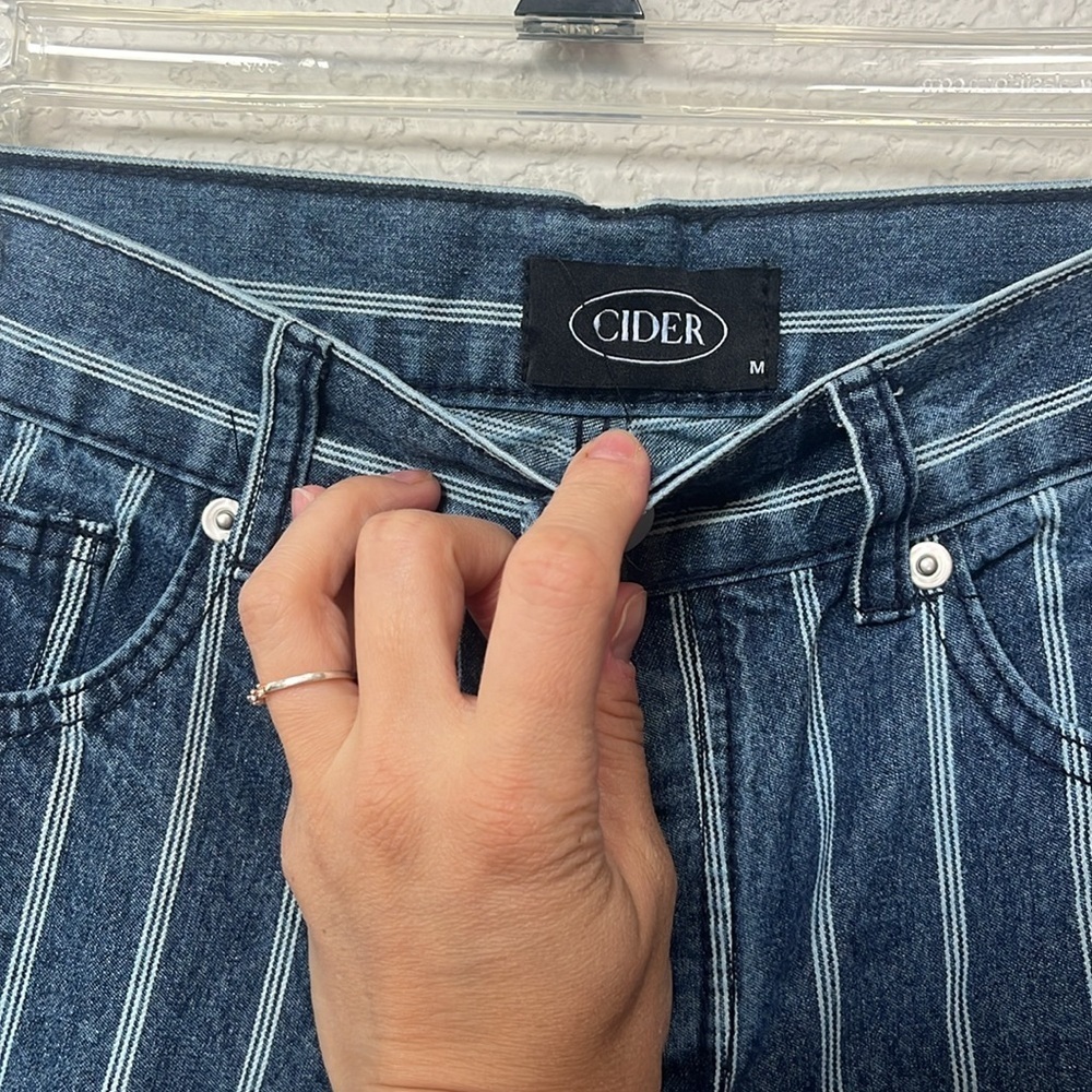 Cider Denim Pants Striped White and Blue size Medium - Picture 7 of 11